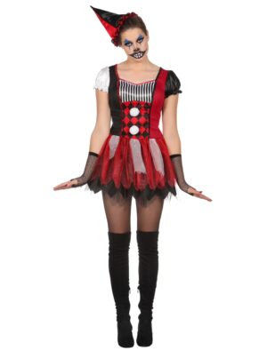 Kleid böser Clown Damen kurz 2-tlg. schwarz/rot