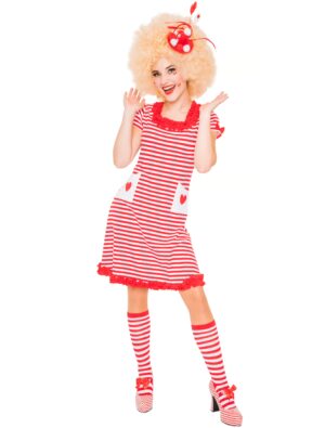 Kleid gestreift mit Herz auf Tasche Damen rot/weiß L/XL