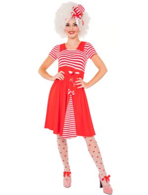 Kleid mit 3 Schleifen Damen rot/weiß S/M