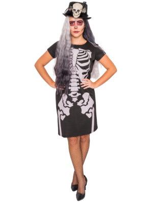 Kleid mit Skelett Damen schwarz 2XL/3XL