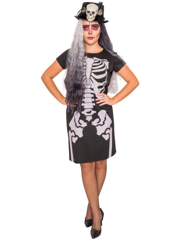 Kleid mit Skelett Damen schwarz 2XL/3XL