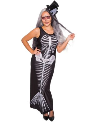 Kleid mit Skelett Meerjungfrau Damen schwarz/weiß 2XL/3XL