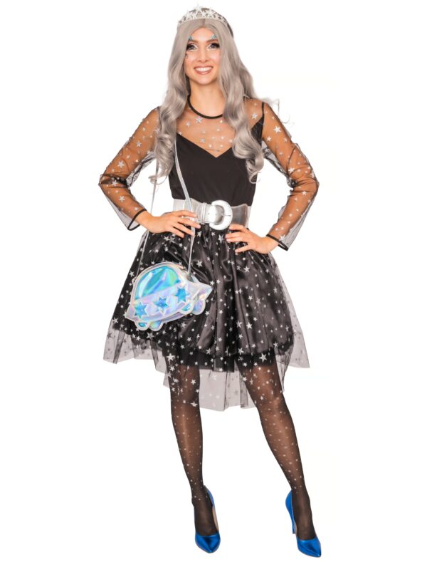 Kleid mit Sternen Damen schwarz/silber S