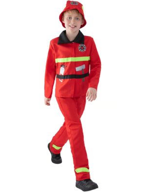 Kostüm Feuerwehrmann 3-tlg. Kinder rot 7-9 Jahre