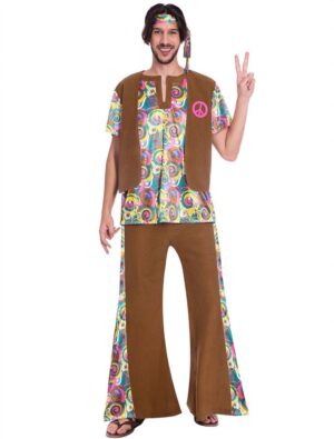 Kostüm Hippie 3-tlg. Herren bunt M Farbe: bunt