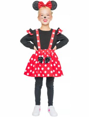 Kostüm Maus Kinder schwarz/weiß/rot 98/104