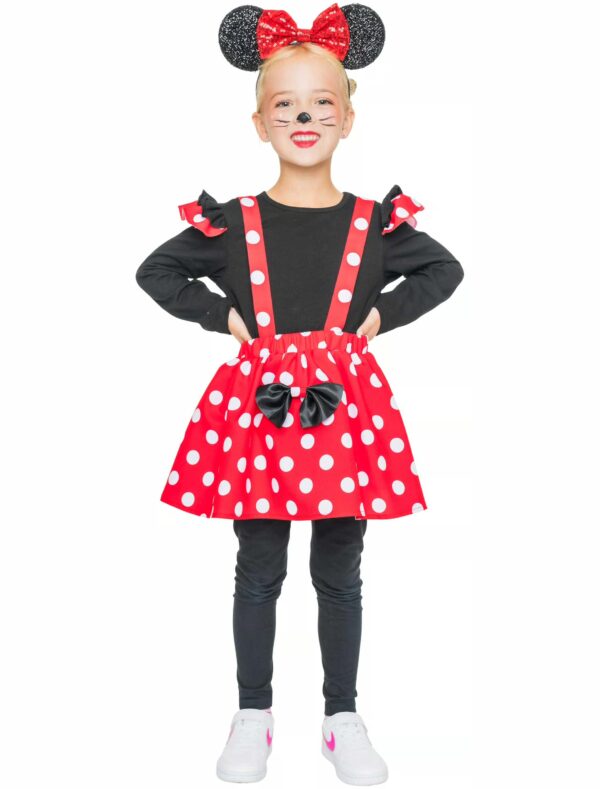 Kostüm Maus Kinder schwarz/weiß/rot 98/104