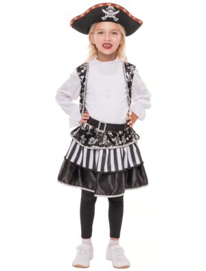Kostüm Piratin 2-tlg. Kinder schwarz/weiß 4-6 Jahre