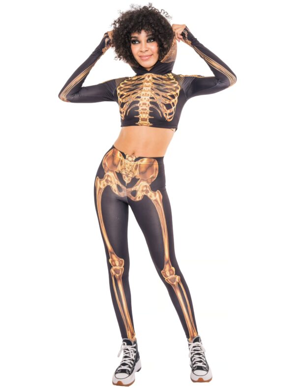 Kostüm Skelett Print Damen braun/gold L/XL