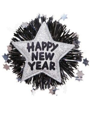 Kostümzubehör Anstecker Happy New Year silber