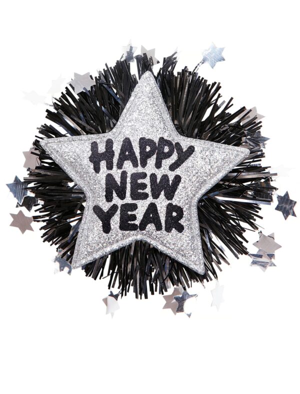 Kostümzubehör Anstecker Happy New Year silber