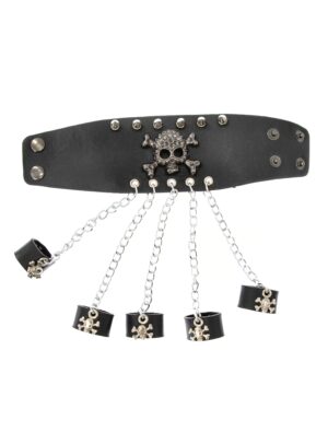 Kostümzubehör Armband Punker Damen mit Ketten und Ringen Farbe: schwarz