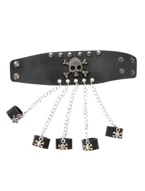 Kostümzubehör Armband Punker Damen mit Ketten und Ringen Farbe: schwarz