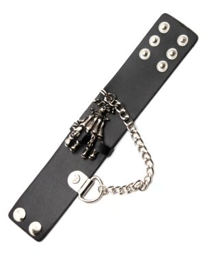 Kostümzubehör Armband Punker mit Skeletthand Farbe: schwarz