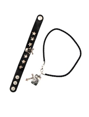 Kostümzubehör Armband Set Punker mit Totenköpfen Farbe: schwarz