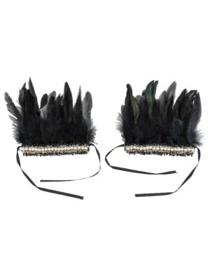 Kostümzubehör Armband mit Federn und Perlen schwarz