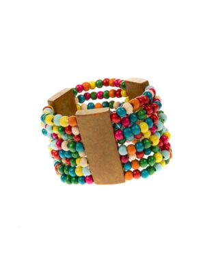 Kostümzubehör Armband mit Holzperlen bunt Farbe: mehrfarbig
