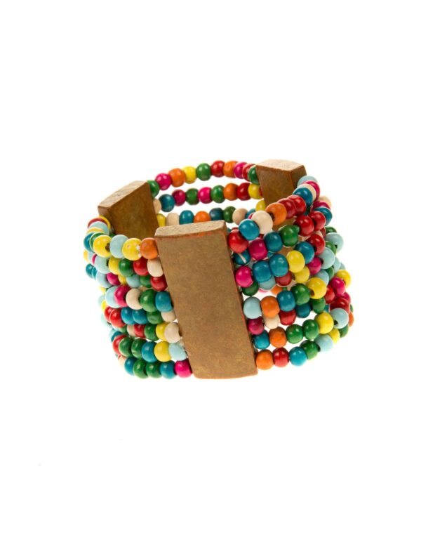 Kostümzubehör Armband mit Holzperlen bunt Farbe: mehrfarbig