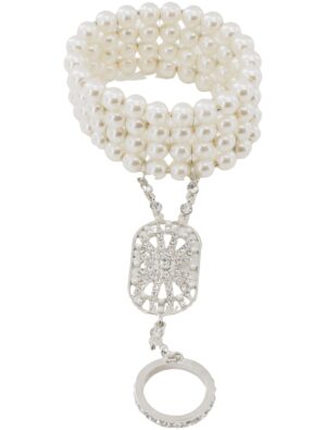 Kostümzubehör Armband mit Perlen und Kristall Ring cremeweiß