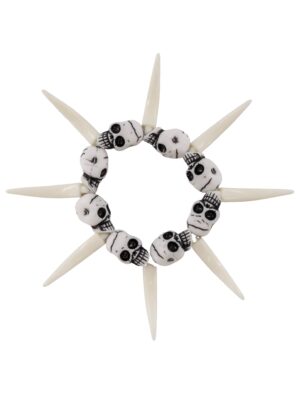 Kostümzubehör Armband mit Zähnen und Schädeln weiß