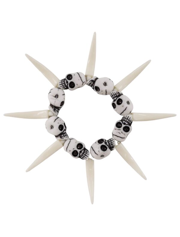 Kostümzubehör Armband mit Zähnen und Schädeln weiß