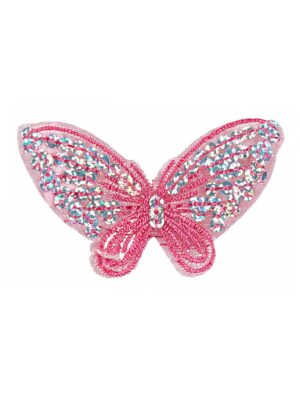 Kostümzubehör Aufnäher Schmetterling Pailletten rosa 2-tlg.