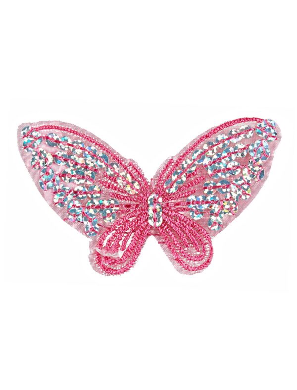 Kostümzubehör Aufnäher Schmetterling Pailletten rosa 2-tlg.