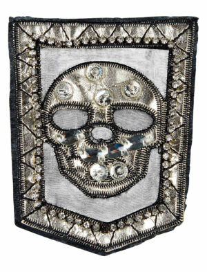 Kostümzubehör Aufnäher Totenkopf metallic Farbe: silber