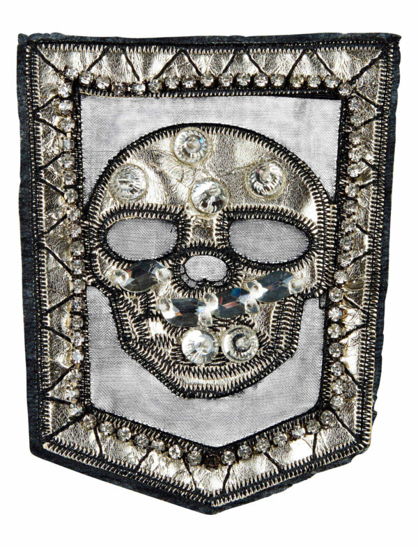 Kostümzubehör Aufnäher Totenkopf metallic Farbe: silber