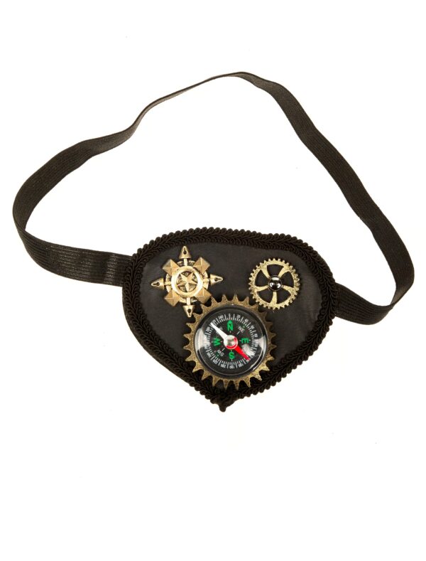Kostümzubehör Augenklappe Steampunk mit Kompass schwarz