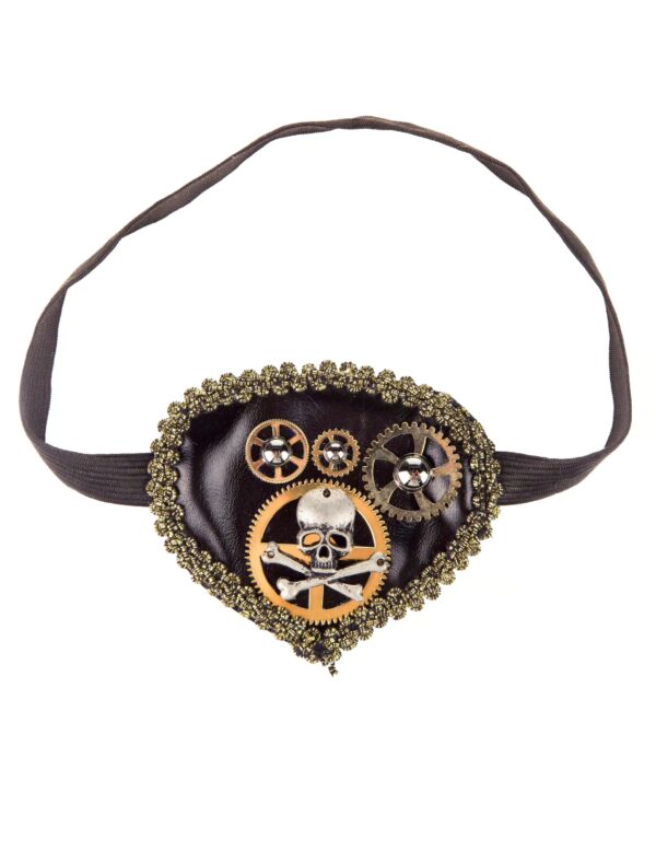 Kostümzubehör Augenklappe Steampunk mit Totenkopf gold