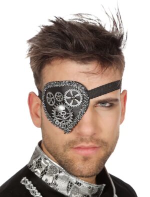 Kostümzubehör Augenklappe Steampunk schwarz/silber