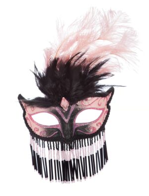 Kostümzubehör Augenmaske Venedig schwarz/rosa mit Perlen