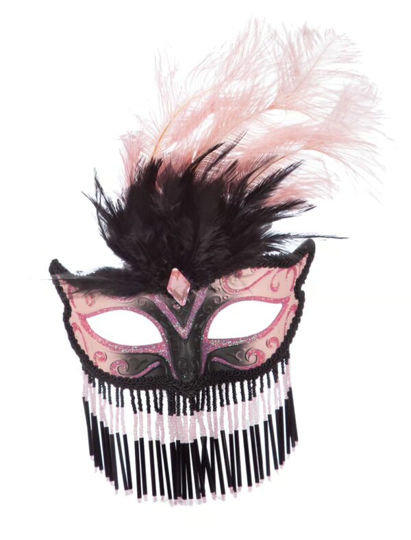 Kostümzubehör Augenmaske Venedig schwarz/rosa mit Perlen