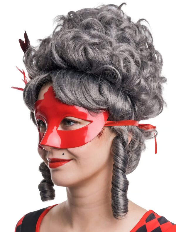Kostümzubehör Augenmaske metallic mit Federn rot