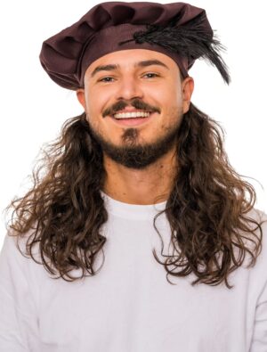 Kostümzubehör Barett mit Feder Herren braun one size
