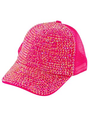 Kostümzubehör Baseball Cap mit Strass neonpink one size