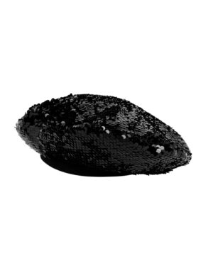 Kostümzubehör Baskenmütze Pailletten schwarz/silber