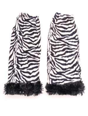 Kostümzubehör Beinwärmer Plüsch Zebra Damen schwarz/weiß