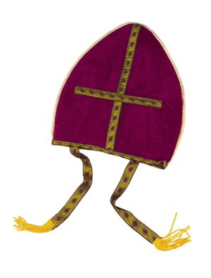 Kostümzubehör Bischofshut mit Fransen Farbe: rot/gold