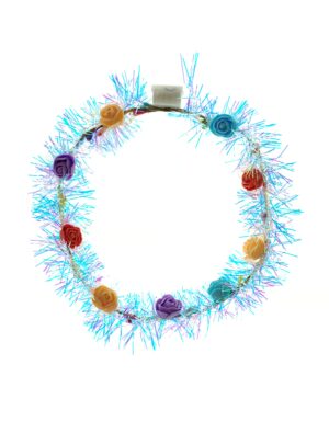 Kostümzubehör Blumenhaarkranz bunt Lametta mit LED Farbe: mehrfarbig