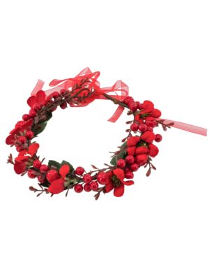 Kostümzubehör Blumenhaarkranz mit Beeren rot