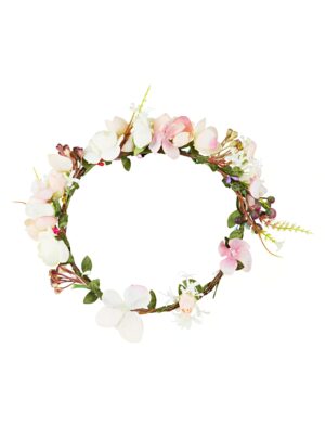 Kostümzubehör Blumenhaarkranz mit Blättern beige