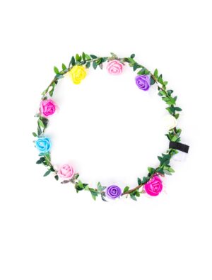 Kostümzubehör Blumenhaarkranz mit LED Damen mehrfarbig