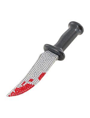 Kostümzubehör Blutiges Messer 27cm mit Strass schwarz/silber