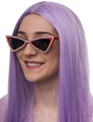 Kostümzubehör Brille Cat Eye mit Strass rot