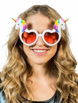 Kostümzubehör Brille Einhorn rosa/weiß