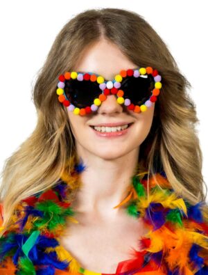 Kostümzubehör Brille Herz mit Pompoms schwarz