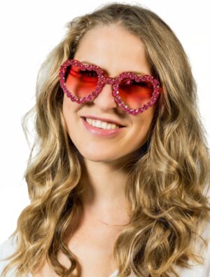 Kostümzubehör Brille Herz mit Strass pink