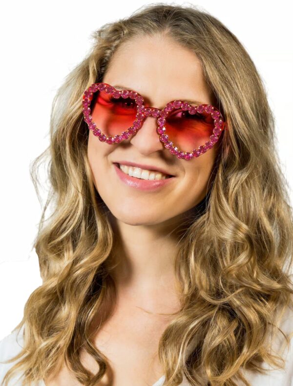 Kostümzubehör Brille Herz mit Strass pink